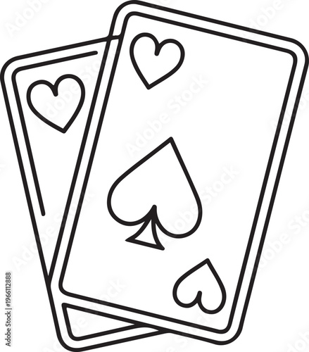 Playing cards. Rectangular sheets of cardboard or thin plastic used for card games, as well as magic tricks and fortune telling. one line art icon drawing vector