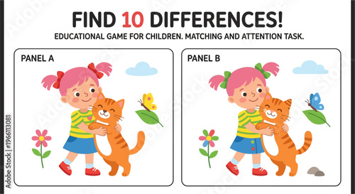 Find the differences a children s matching and attention game illustration