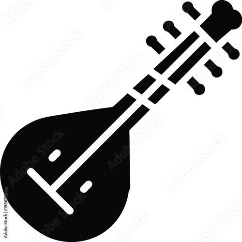 sitar – long neck, gourd body, sympathetic strings, vector illustration on transparent background