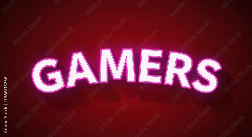 Fototapeta premium Glowing Neon 'GAMERS' Text on Dark Red Background, Gaming Concept