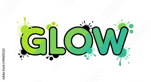 Glow text effect with green and blue gradient and ink splatters