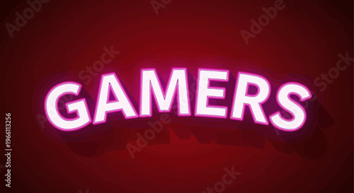 Glowing Neon 'GAMERS' Text on Dark Red Background, Gaming Concept