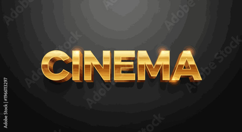 Golden CINEMA Text 3D Effect on Dark Background - Luxury Entertainment Concept