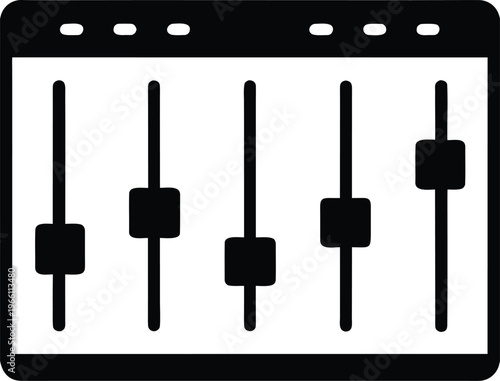 mixer audio sliders and knobs grid rack vector illustration on transparent background