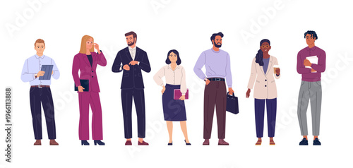 Business Team Collection. Vector cartoon illustration of a group of diverse people in business outfits standing together. Isolated on a transparent background.
