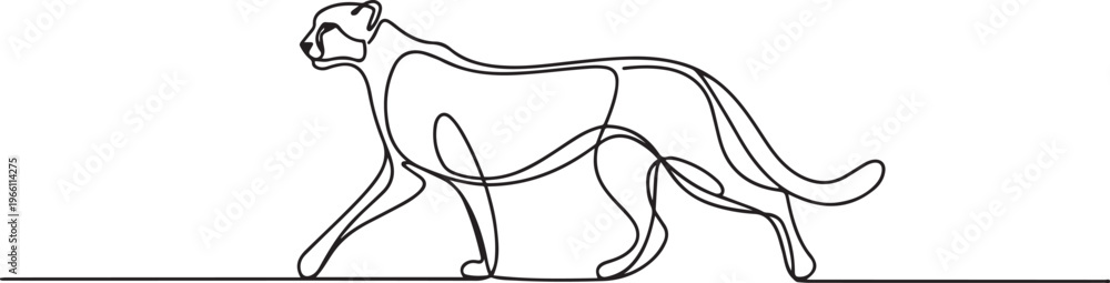 Fototapeta premium The cheetah walks forward and to the side. International Cheetah Day. one line art icon drawing vector