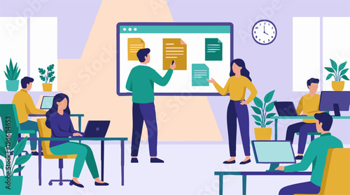 Business people collaborating and working in a modern office environment