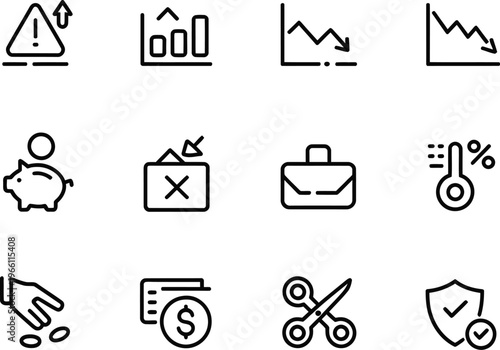 Business Finance and Risk Management Icons Set, Analytics, Cost Control, Investment, Security and Growth Symbols, Minimal Line Vector Icons