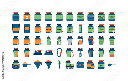 Collection of fitness supplements, gym gear, and health products