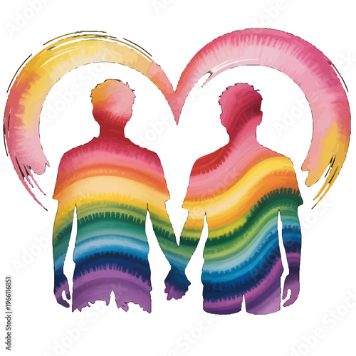 Two Men Holding Hands Rainbow.