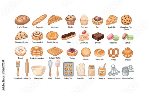 Charming collection of homemade bakery clipart with various treats and tools