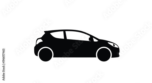 A stark black silhouette depicts a modern hatchback car showcasing its streamlined profile and compact design high quality professional detailed elegant