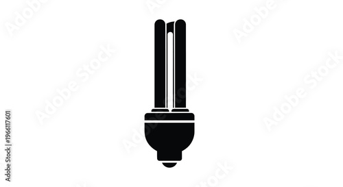 A simple black silhouette depicts a compact fluorescent lamp commonly known as a cfl light bulb isolated on white high quality