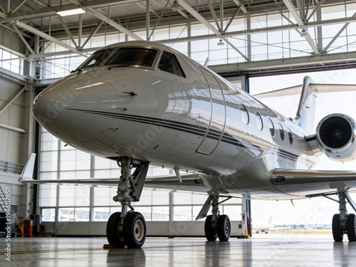Modern Hangar Showcases Aircraft Shine. Aircraft Is Stored In Contemporary Hangar Under Bright Lighting