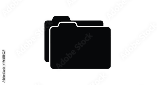 A simple black silhouette displays two stacked folders representing data storage or organization on a computer high quality professional detailed modern