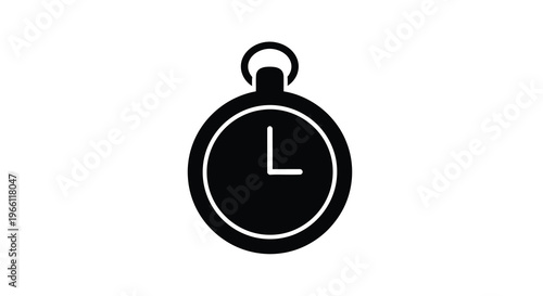 A simple black silhouette depicts a classic pocket watch with a visible clock face and a hanging loop high quality professional