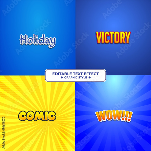 Editable Text Effect Graphic Style Set with Holiday Victory Comic and Wow.