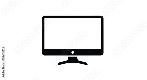 A simple black silhouette of a modern flat screen computer monitor with a central stand high quality professional detailed elegant stylish