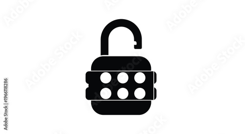 A simple black silhouette depicts a combination padlock with a four digit dial symbolizing security high quality professional detailed modern elegant