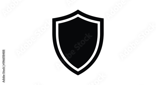 A stark black shield with a thick white outline is prominently displayed against a plain white background high quality professional detailed