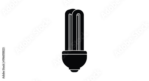 A simple black silhouette depicts a compact fluorescent lamp commonly known as a cfl lightbulb isolated on white high quality professional