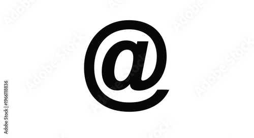 A stark black at symbol dominates a clean white background representing digital communication and email addresses high quality professional detailed modern
