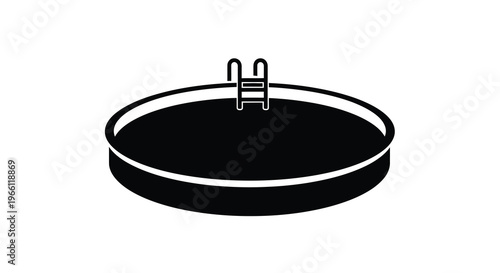 A minimalist black and white depiction of a circular above ground swimming pool with a ladder attached high quality professional detailed