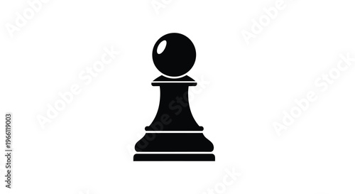 A stark black silhouette depicts a chess pawn isolated on a plain white background emphasizing form high quality professional detailed modern