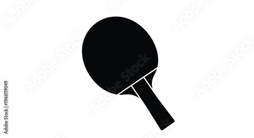A simple black silhouette depicts a table tennis paddle angled slightly against a stark white background high quality professional detailed modern