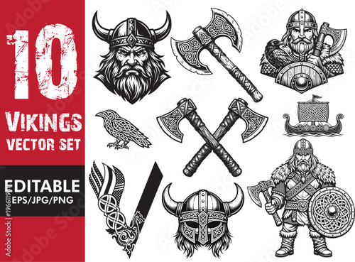 Viking Warrior Vector Set - Norse Battle Axe