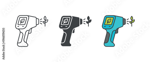 Plant health scanner device measuring temperature with leaf icon on screen