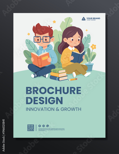 background of two young people studying together flyer design template