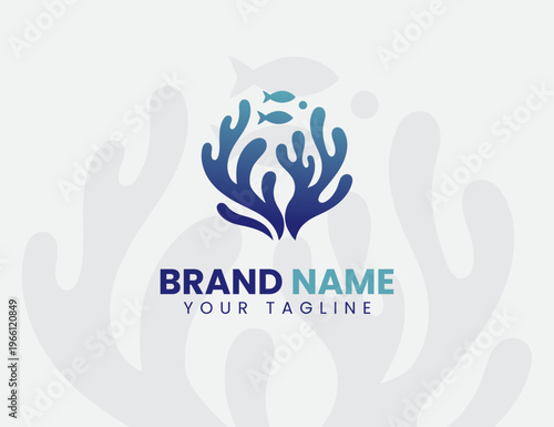 coral reef logo seabed illustration design