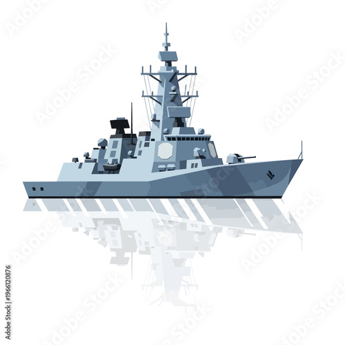 Warship Sailing on Blue Water, Military Naval Vessel