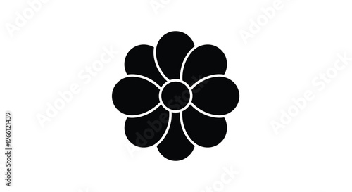 A simple graphic depiction of a black flower with rounded petals arranged around a central circle high quality professional detailed modern