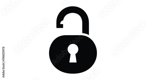 A simple black and white graphic depicts an unlocked padlock symbolizing security access and openness high quality professional detailed modern elegant