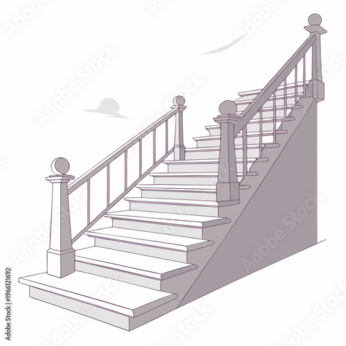 A staircase with railing and steps leading upwards