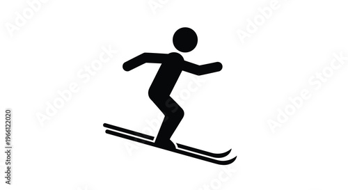 A simple black silhouette depicts a person actively skiing downhill on a pair of skis high quality professional detailed modern elegant