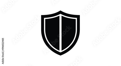 A simple black and white illustration depicts a classic shield shape vertically divided into two sections high quality professional detailed modern