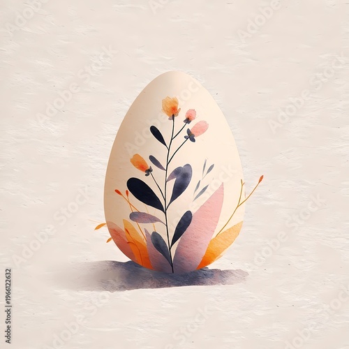 easter egg with flowers, minimal egg symbol with floral sprout, soft pastel palette, modern magical spring art