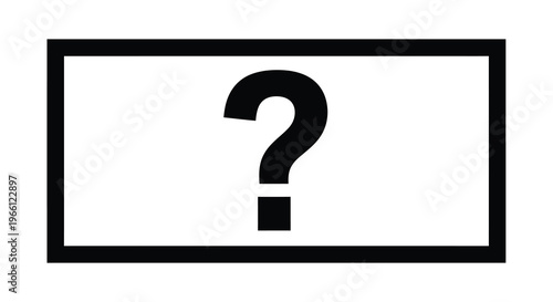 A simple graphic illustration depicts a black question mark centered within a rectangular white space framed by a black border