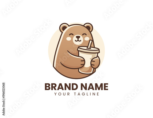 bear logo holding juice illustration design