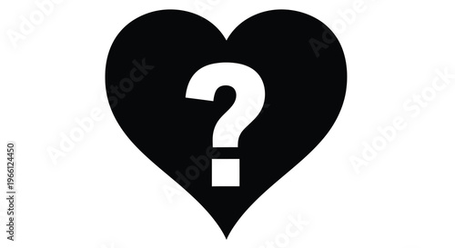 A stark black heart shape contains a white question mark visually posing a dilemma about love or affection high quality professional