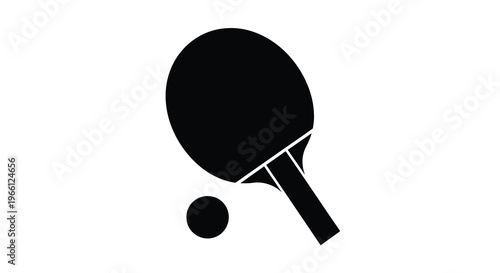 A simple black silhouette depicts a table tennis paddle and ball representing the sport s equipment high quality professional detailed modern