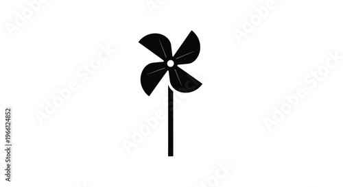 A simple black and white illustration depicts a classic pinwheel design with four blades and a slender stem high quality professional