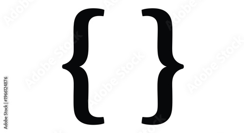 A stark minimalist image displays a pair of black curly brackets commonly used in programming and data structures high quality professional