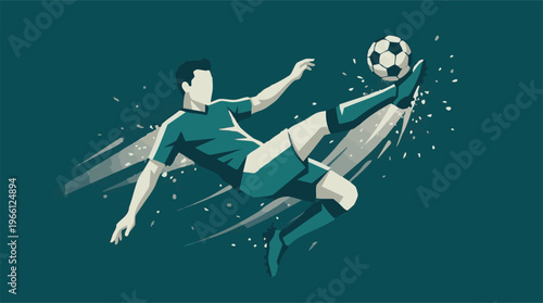 Abstract soccer player in action, kicking football with dynamic motion