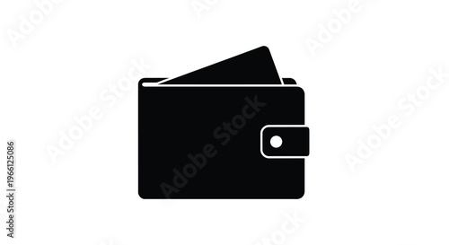 A simple black silhouette depicts a closed wallet with a few cards partially visible inside high quality professional detailed modern elegant