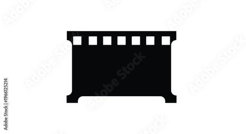 A stark black and white illustration depicts a classic filmstrip frame showcasing the rectangular perforations along its edges high quality professional