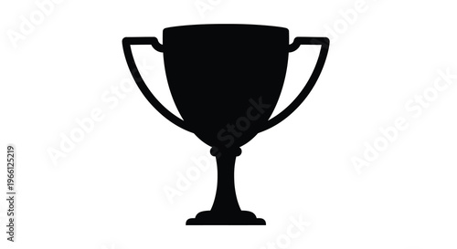 A minimalist black silhouette depicts a classic ornate trophy with two handles and a pedestal base high quality professional detailed modern